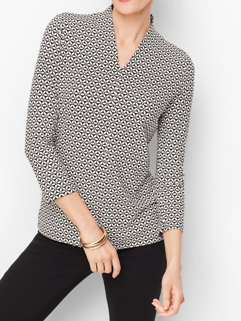 Talbots Plus Platinum Stretch Jersey High Neck Top - Floral Tile Size 1X NWTS
